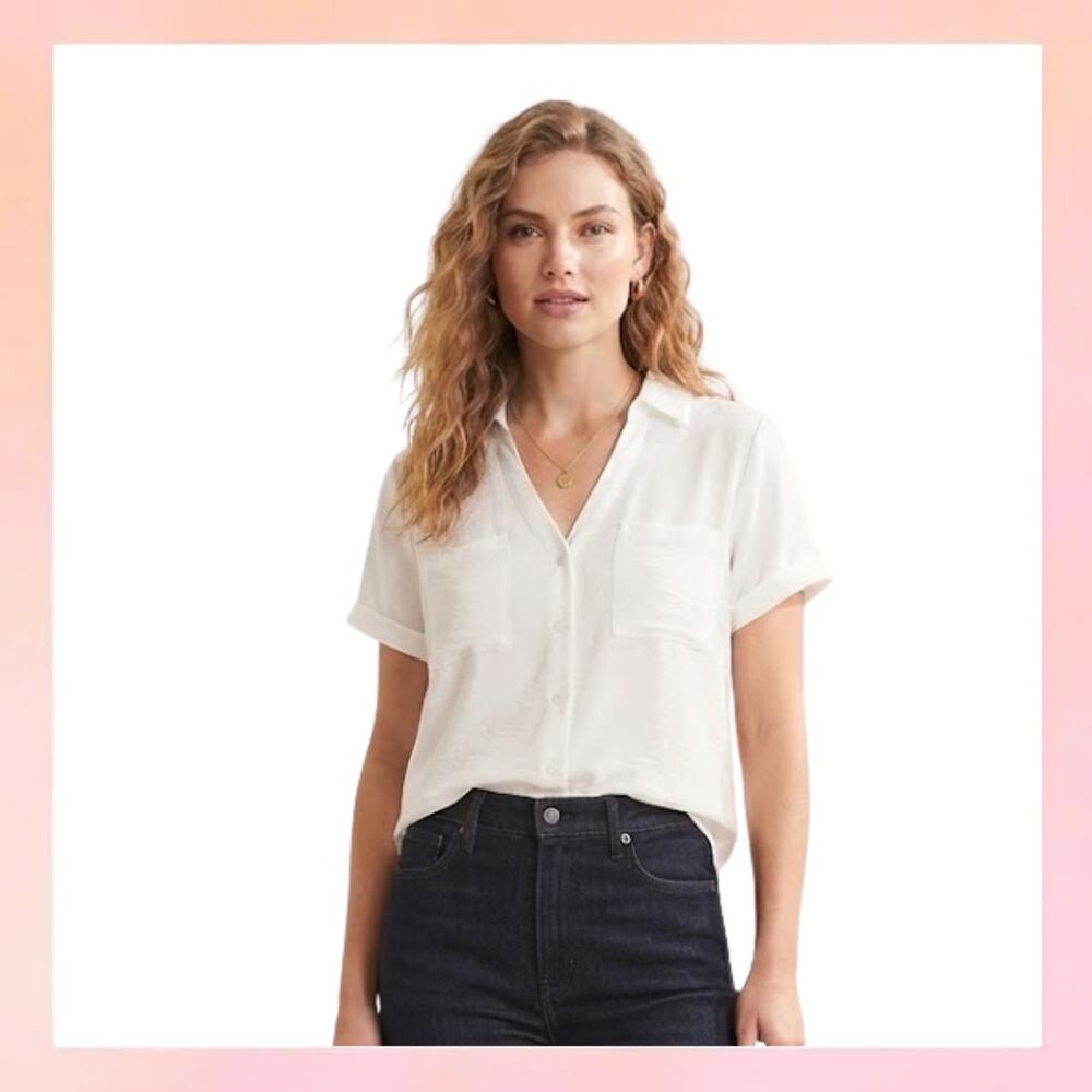 Fortune + Ivy Luna Airette Button Down Two Pocket Shirt Off White M NWT